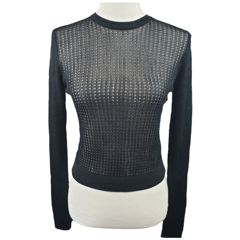 Free People NWT H20 Crew Open Knit Pullover  Large in Black Retail $98